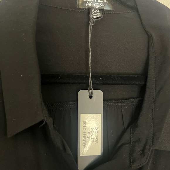 NWT 5XL Glitzy by Glitzy Girlz black blouse, collared, tie front, button down - Picture 2 of 2
